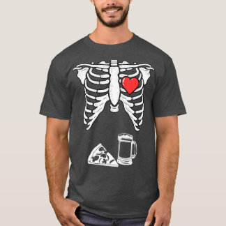 T-shirt Dad Skeleton Halloween Beer Pizza Funny Couple