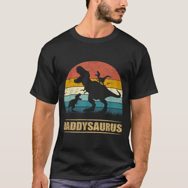 T-shirt Daddy Dinosaur Daddysaurus 2 enfants Fête des père (Devant)