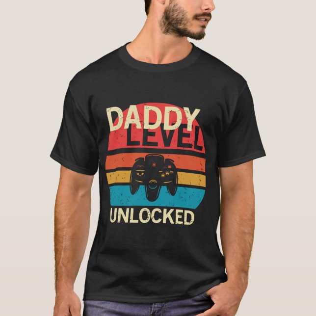 T-shirt Daddy Level Unlocked Funny New Dad, Gaming Design, (Devant)