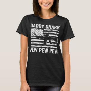 T-shirt Daddy Shark Pew Pew Pew - Funny AR15 USA Flag Gun 