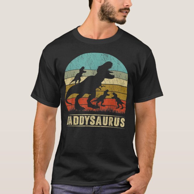 T-shirt Daddysaurus T Rex Daddy Dinosaur 3 three Kids (Devant)
