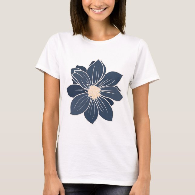 T-shirt Dahlia floral bleu marine (Devant)