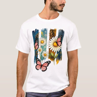 T-shirt Daisy Butterflies on Painted Stripes