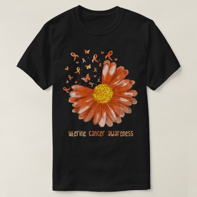 T-shirt Daisy Butterfly Peach Ribbon Uterine Cancer Award (Design devant)