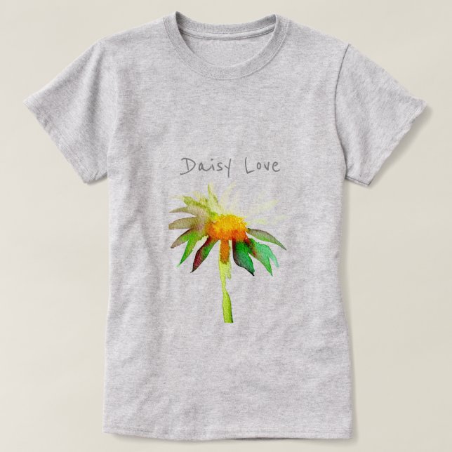 T-shirt Daisy love slogan d'aquarelle moderne fleur d'art (Design devant)