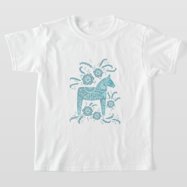 T-shirt Dala suédois Cheval Turquoise Vert Viking (Poser)