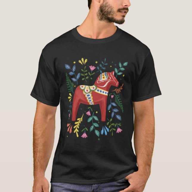 T-shirt Dala suédois Horse Folk Suède Drapeau Dalahelmsolj (Devant)