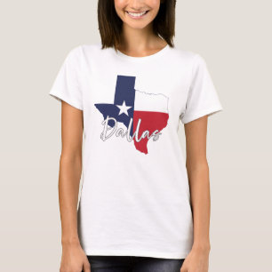 T-shirt Dallas, Texas Drapeau Carte Féminin Blanc