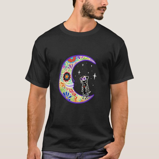 T-shirt Dalmatian Dia De Los Muertos Skeleton (Devant)