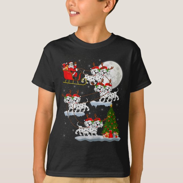 T-shirt Dalmatian Dog Santa Sleigh Flying Funny Magical Ch (Devant)