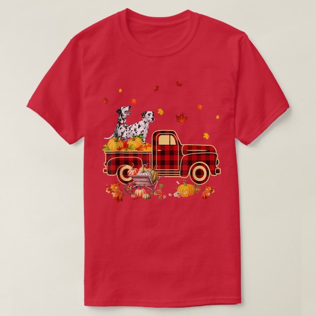 T-shirt Dalmatie équitation Camion Citrouille Automne Feui (Design devant)