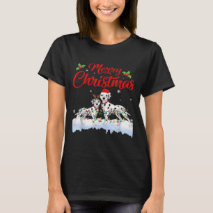 T-shirt Dalmatien Noël Lumières Chapeau de Père Noël Xmas