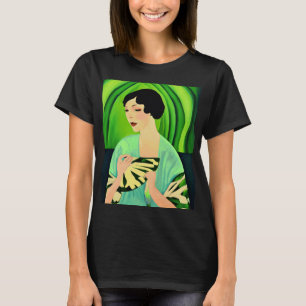 T-shirt Dame Art déco avec ventilateur en Jade Green