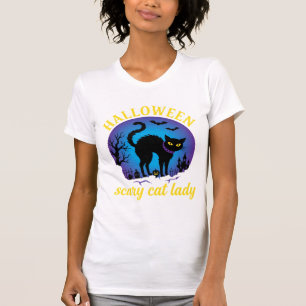 T-shirt Dame de chat effrayante Halloween Chat noir