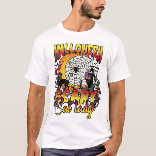 T-shirt Dame de chat effrayante Halloween Faucheuse Lune M