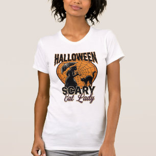 T-shirt Dame de chat effrayante Halloween Sorcière Web Vin