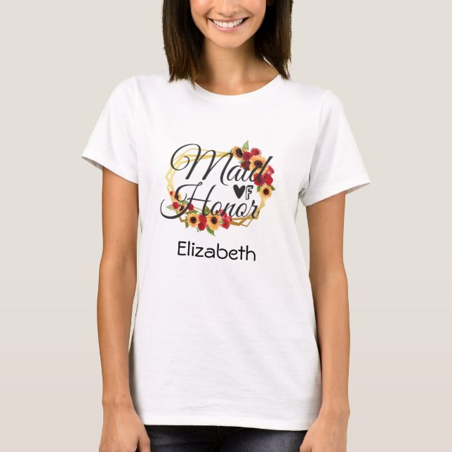 T-shirt Dame d'honneur Tournesols Roses Fleurs Cadeau (Devant)