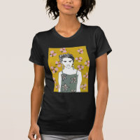 Dame en fleurs roses - Jaune