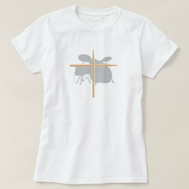 T-shirt Dames chrétiennes de croix de bâton de tambour de (Design devant)