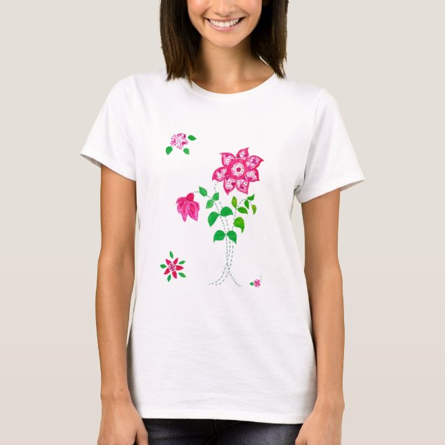 T-shirt Dames en Fleur Rose (Devant)