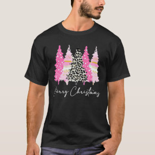 T-shirt Dames Joyeux Noël Arbres Roses Léopard Mignon