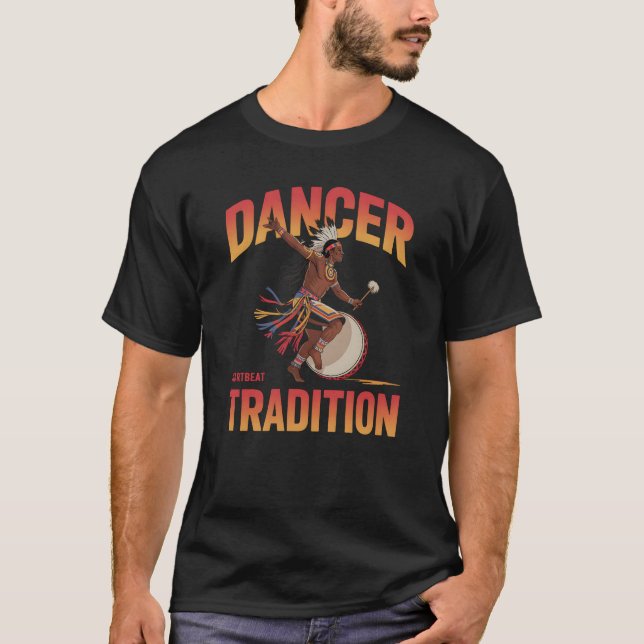 T-shirt Dancer – Vibrant Indigenous Tradition Drum Design (Devant)