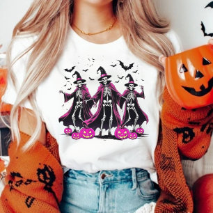 T-shirt Dancing Pink Skeleton Halloween Witch