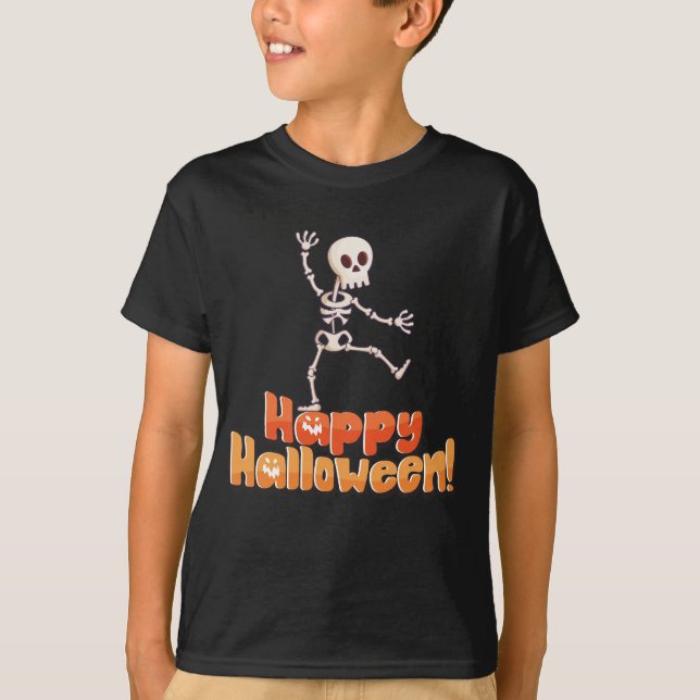 T-shirt Dancing Skeleton "Happy Halloween" (Devant)