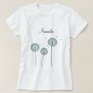 T-shirt Dandelion blanc vert minimaliste Yoga Namaste