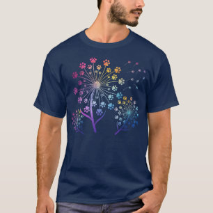 T-shirt Dandelion Fleur Paw coloré pour amoureux des chien