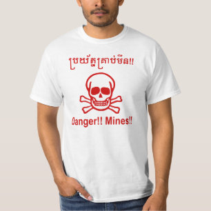 T-shirt Danger !! Les mines ! SYMBOLE ☠ Cambodgien Khmer