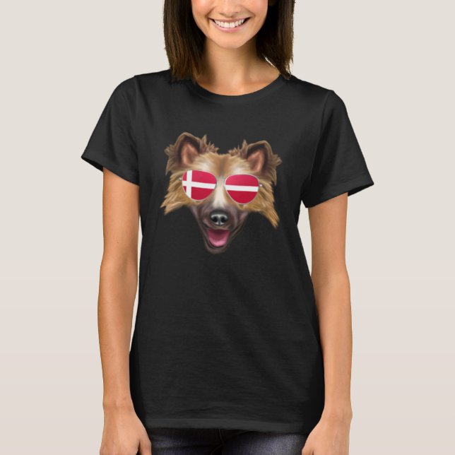 T-shirt Danish Flag Icelandic Sheepdog Dog Denmark Pocket (Devant)