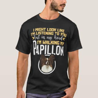 T-shirt Dans ma tête je marche avec mon Papillon Spaniel