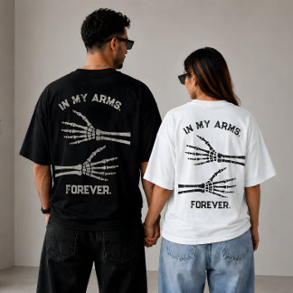 T-shirt Dans mes bras pour toujours squelette Mains Couple