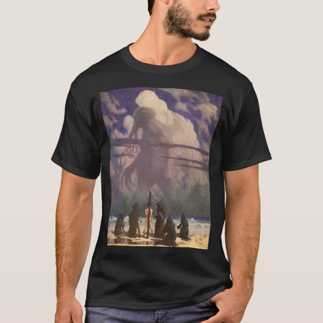 T-shirt Dans sa maison chez R'lyeh, Cthulhu mort attend le (Devant)