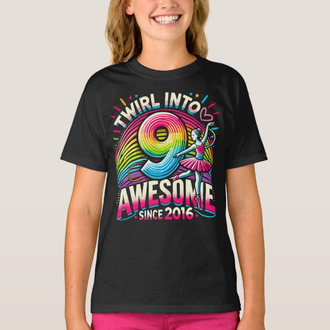 T-shirt Danse De Ballet Anniversaire 9e Filles Twirl En 9 (Devant)