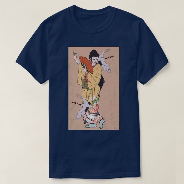 T-shirt Danse De Grues Japonaise Retro Art Geisha Danseur  (Design devant)