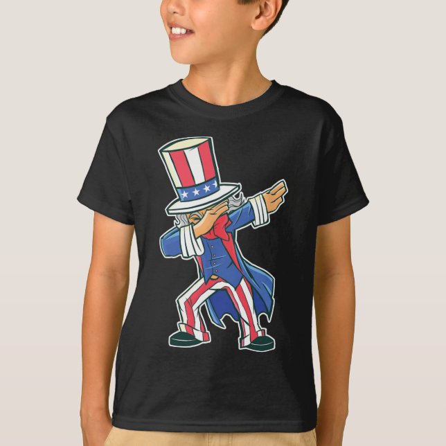 T-shirt Danser Dansant Dabbing Oncle Sam 4 juillet Garçons (Devant)