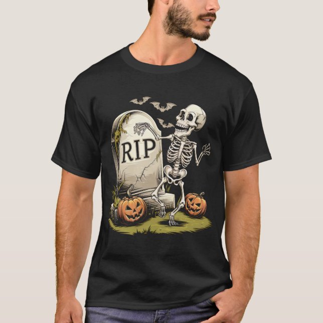 T-shirt Danser Squelette avec Gravestone (Devant)