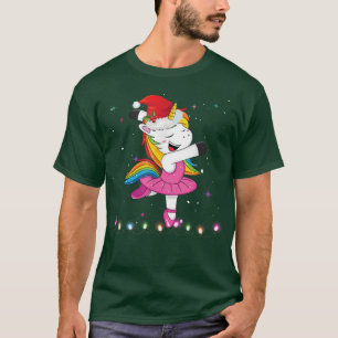 T-shirt Danseur de ballet Unicorn Santa Hat Enfants Filles