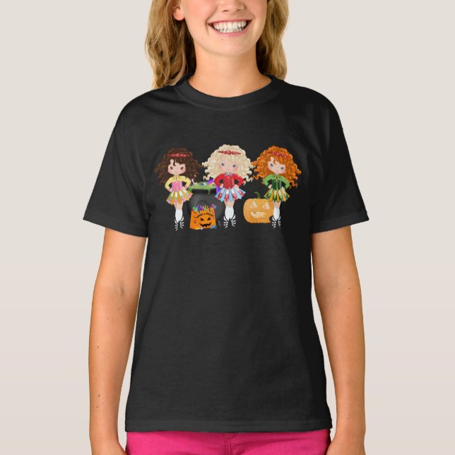 T-shirt Danseur irlandais Filles Happy Halloween Danse (Devant)