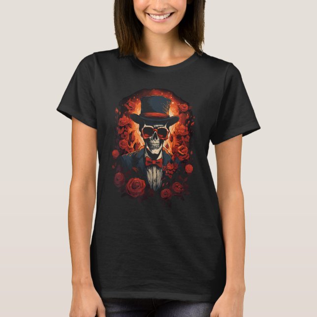 T-shirt Dapper Skeleton Groom Halloween Skeleton, Top Hat, (Devant)