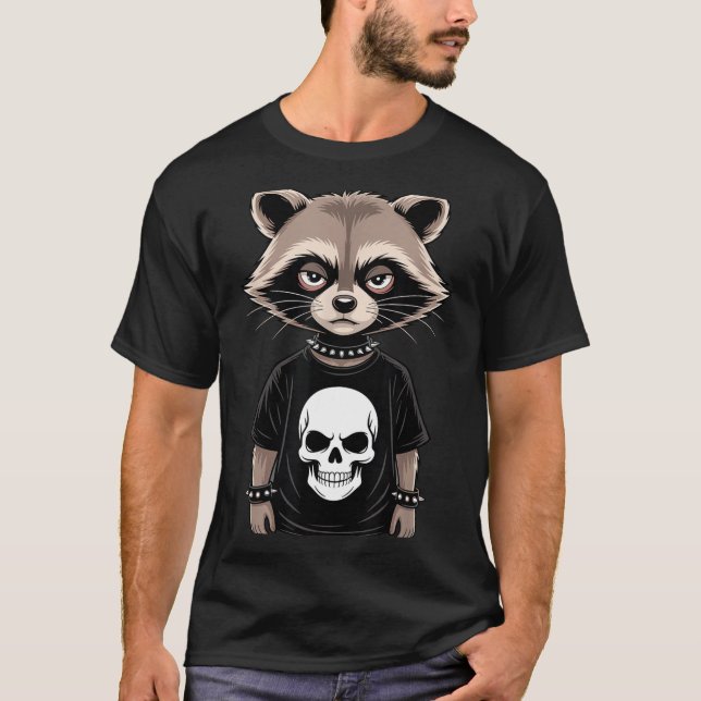 T-shirt Dark Emo Raccoon With Skull Punk Style Alternative (Devant)
