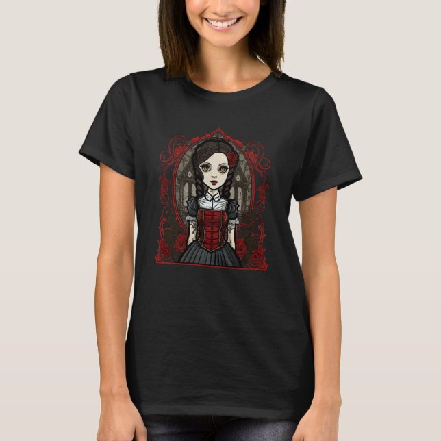 T-shirt Dark Gothic Chibi Style Doll Dressed In Red (Devant)