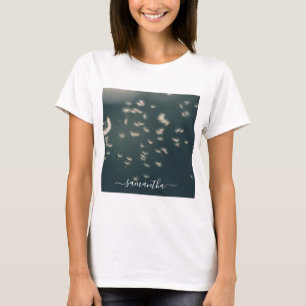 T-shirt Dark Sage Green Dandelion blanc Nom du script