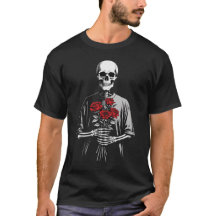 Dark Skeleton with Red Roses Bouquet Gothic Aesthe