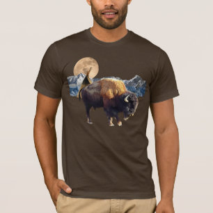 T-shirt d'art faunique Buffalo, Moon & TeePee