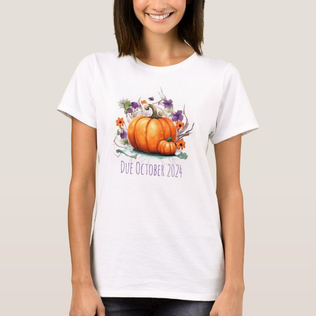 T-shirt Date d'échéance du Citrouille de grossesse d'Hallo (Devant)