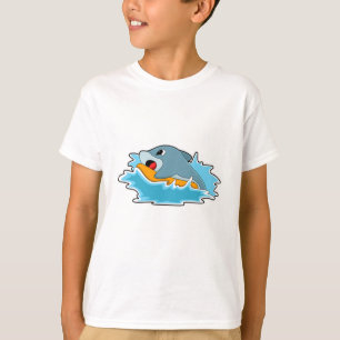 T-shirt Dauphin au surf avec Surfboard