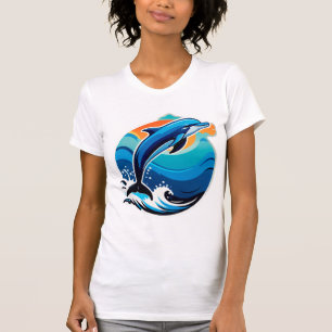 T-shirt Dauphin Bleu sautant par-dessus les vagues de l'oc